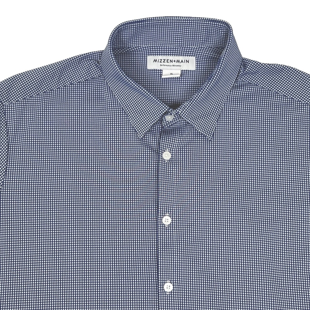Mizzen+Main Trim Fit Shirt Mens XL Blue Check Commuter Performance Stretch